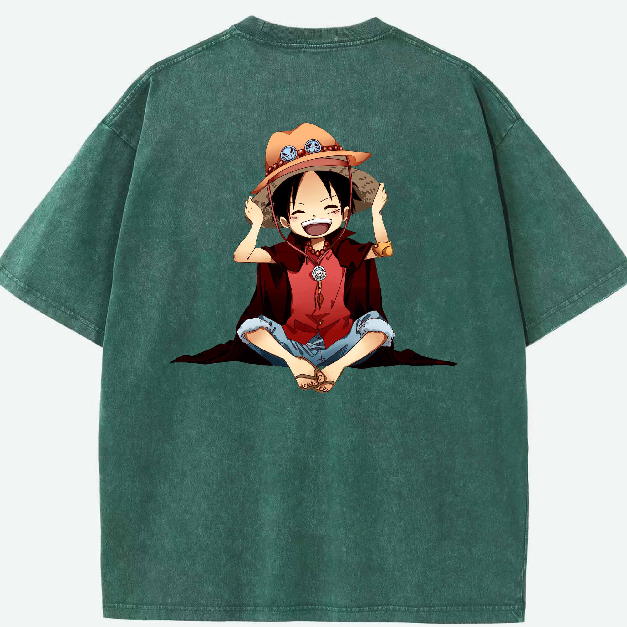 ワンピース モンキー・D・ルフィ ONE PIECE Monkey D. Luffy 綿100% ヴィンテージ風 半袖Tシャツ（背面プリント）